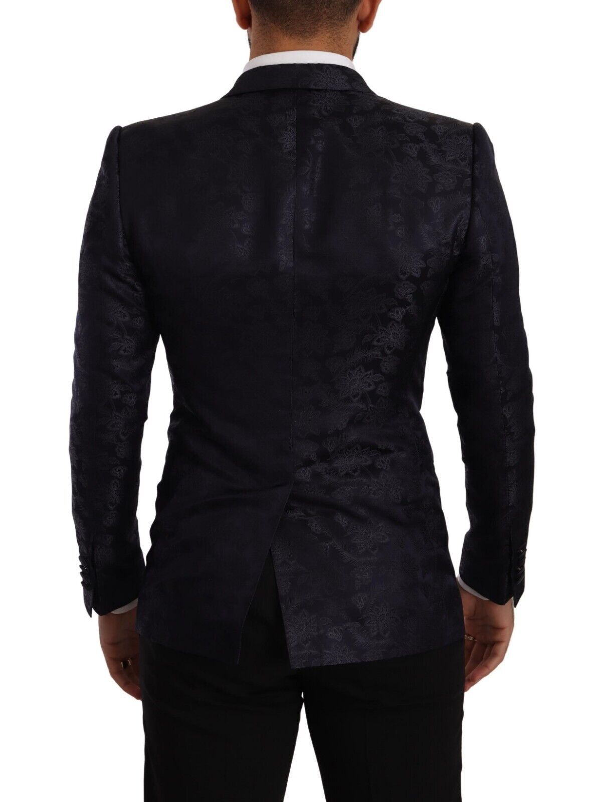 Dolce &amp; Gabbana, manteau en soie jacquard bleu à motifs floraux, veste MARTINI.