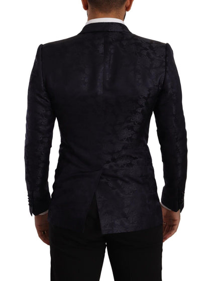 Dolce & Gabbana, manteau en soie jacquard bleu à motifs floraux, veste MARTINI.