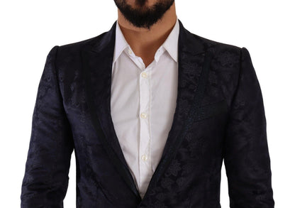 Dolce & Gabbana, manteau en soie jacquard bleu à motifs floraux, veste MARTINI.