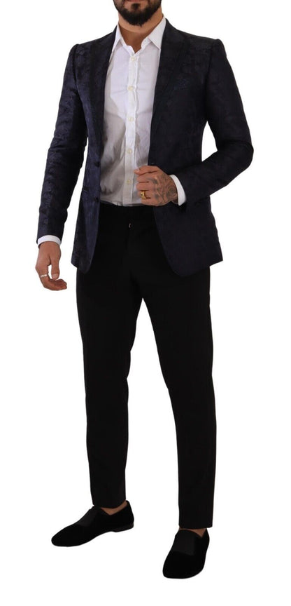 Dolce & Gabbana, manteau en soie jacquard bleu à motifs floraux, veste MARTINI.