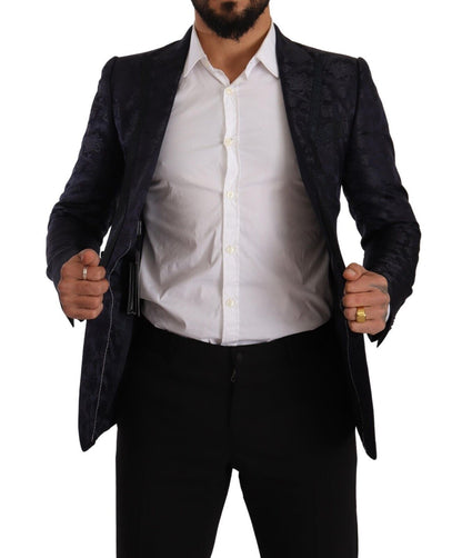 Dolce & Gabbana, manteau en soie jacquard bleu à motifs floraux, veste MARTINI.