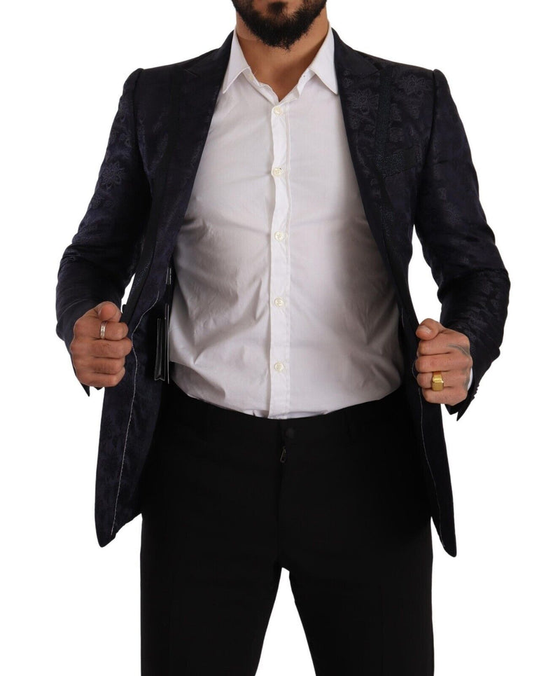 Dolce &amp; Gabbana Blauwe bloemenpatroon satijnen jas MARTINI Blazer