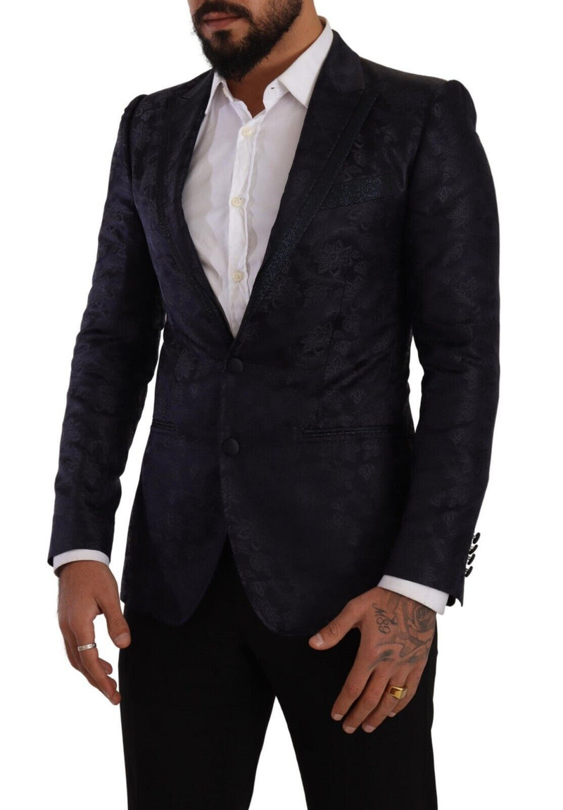 Dolce &amp; Gabbana Blauwe bloemenpatroon satijnen jas MARTINI Blazer