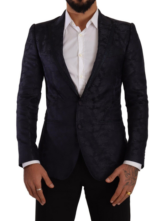 Dolce & Gabbana, manteau en soie jacquard bleu à motifs floraux, veste MARTINI.