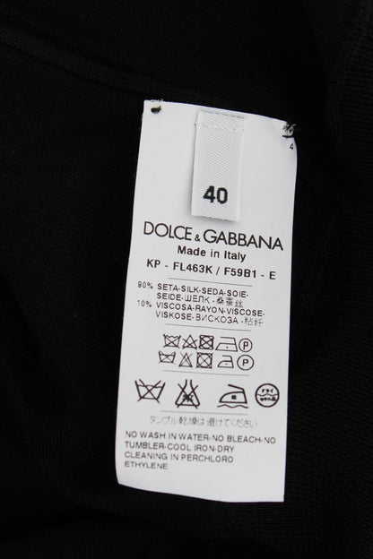Polo en soie noire brodé de fleurs de Dolce & Gabbana