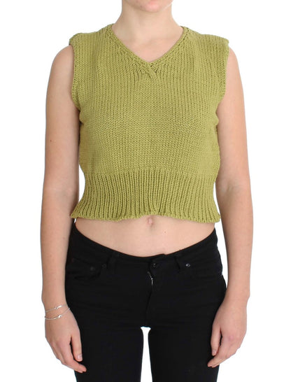 Pull sans manches en coton mélangé vert de PINK MEMORIES