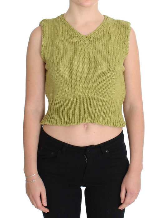 Pull sans manches en coton mélangé vert de PINK MEMORIES