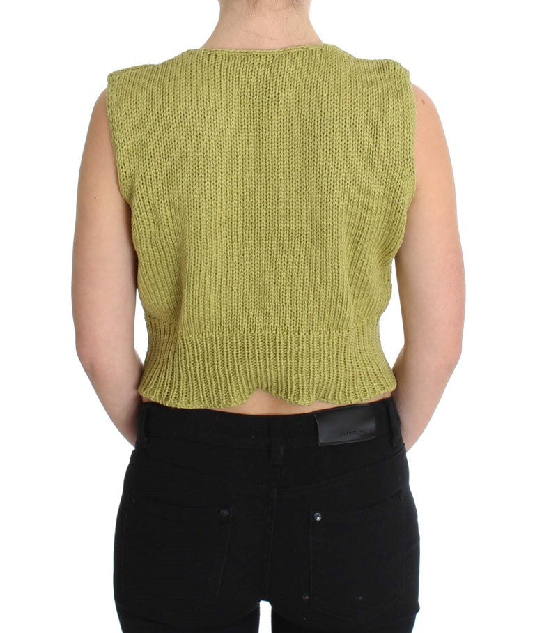 Pull sans manches en coton mélangé vert de PINK MEMORIES
