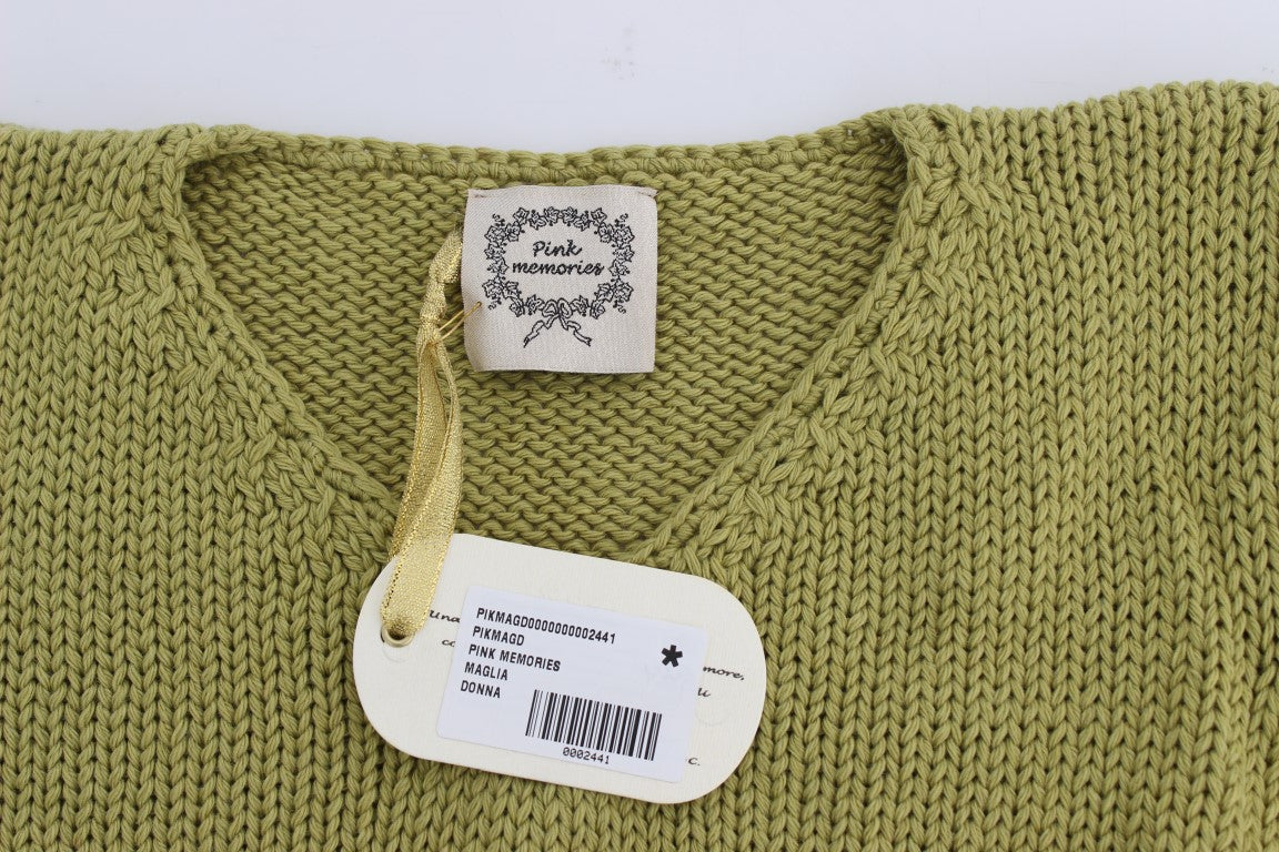 Pull sans manches en coton mélangé vert de PINK MEMORIES