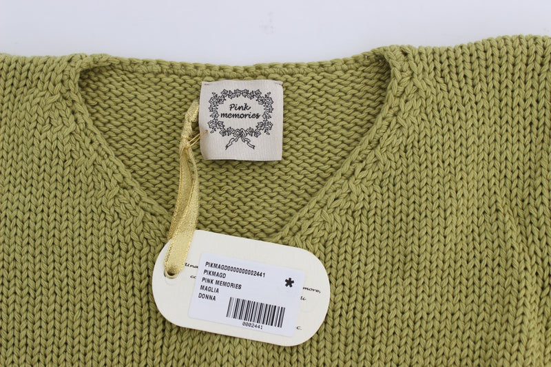 PINK MEMORIES Green Cotton Blend Knitted Sleeveless Sweater
