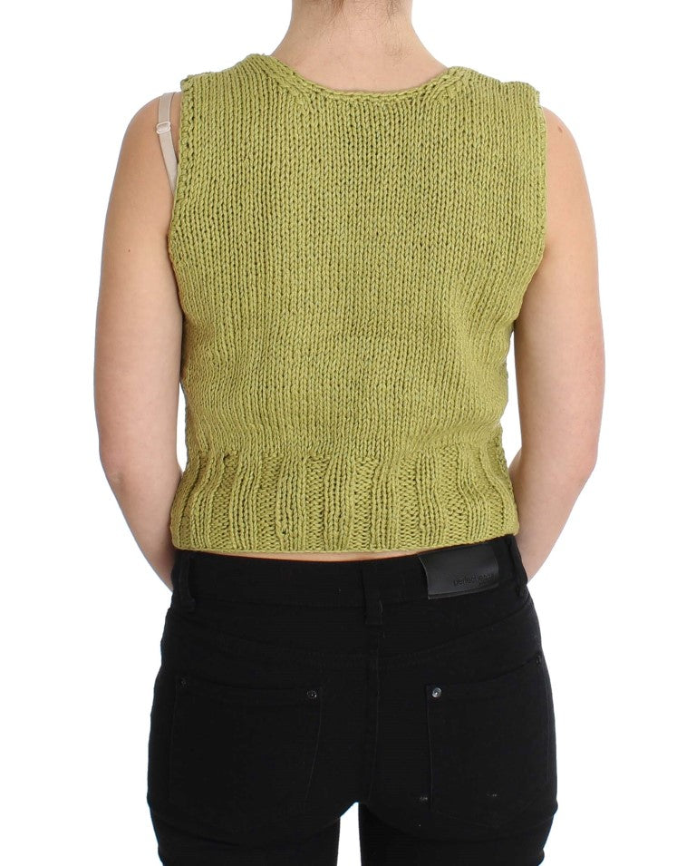 Pull sans manches en coton mélangé vert de PINK MEMORIES
