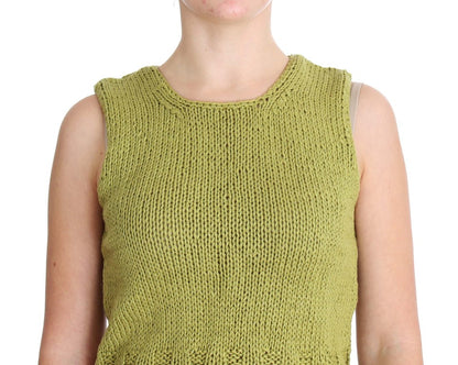 Pull sans manches en coton mélangé vert de PINK MEMORIES