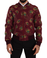 Veste à fermeture éclair intégrale en polyester extensible rouge à motif paon de Dolce & Gabbana