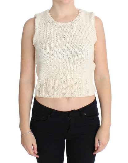 PINK MEMORIES Pull sans manches en coton mélangé beige, tricoté