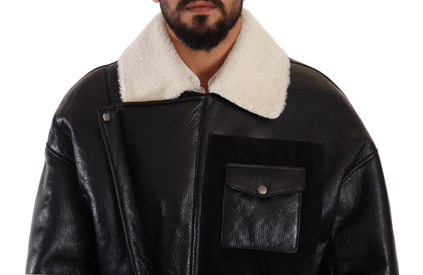 Dolce & Gabbana Veste motard en cuir noir et mouton