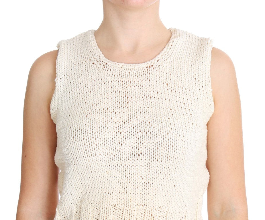 PINK MEMORIES Pull sans manches en coton mélangé beige, tricoté