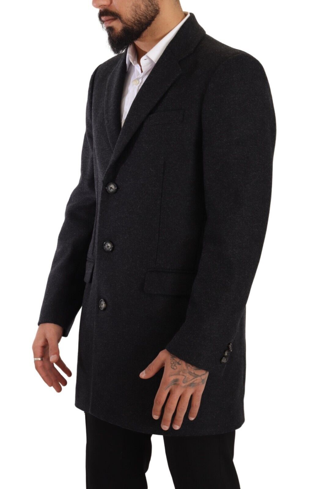Manteau-trencher en laine grise foncé pour homme de Dolce & Gabbana