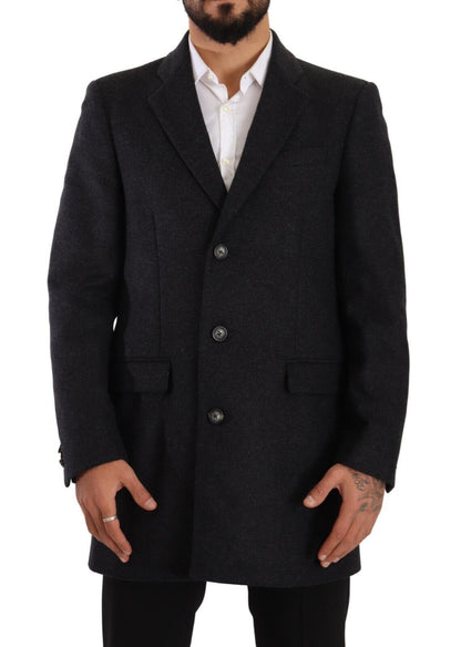 Manteau-trencher en laine grise foncé pour homme de Dolce & Gabbana