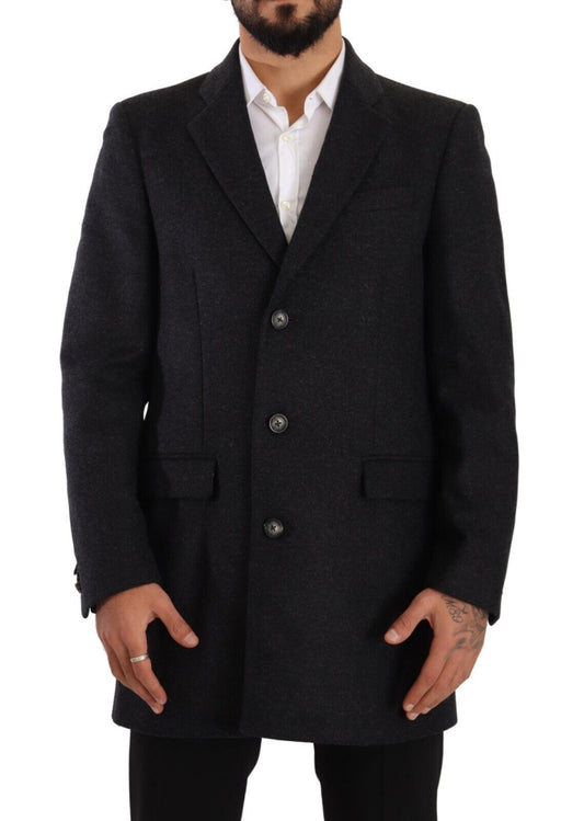 Manteau-trencher en laine grise foncé pour homme de Dolce & Gabbana