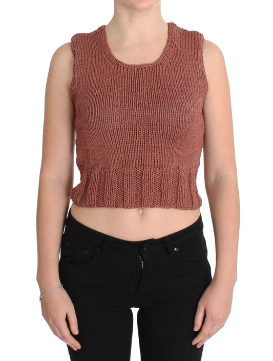 PINK MEMORIES Pull sans manches en coton rouge mélangé, tricoté