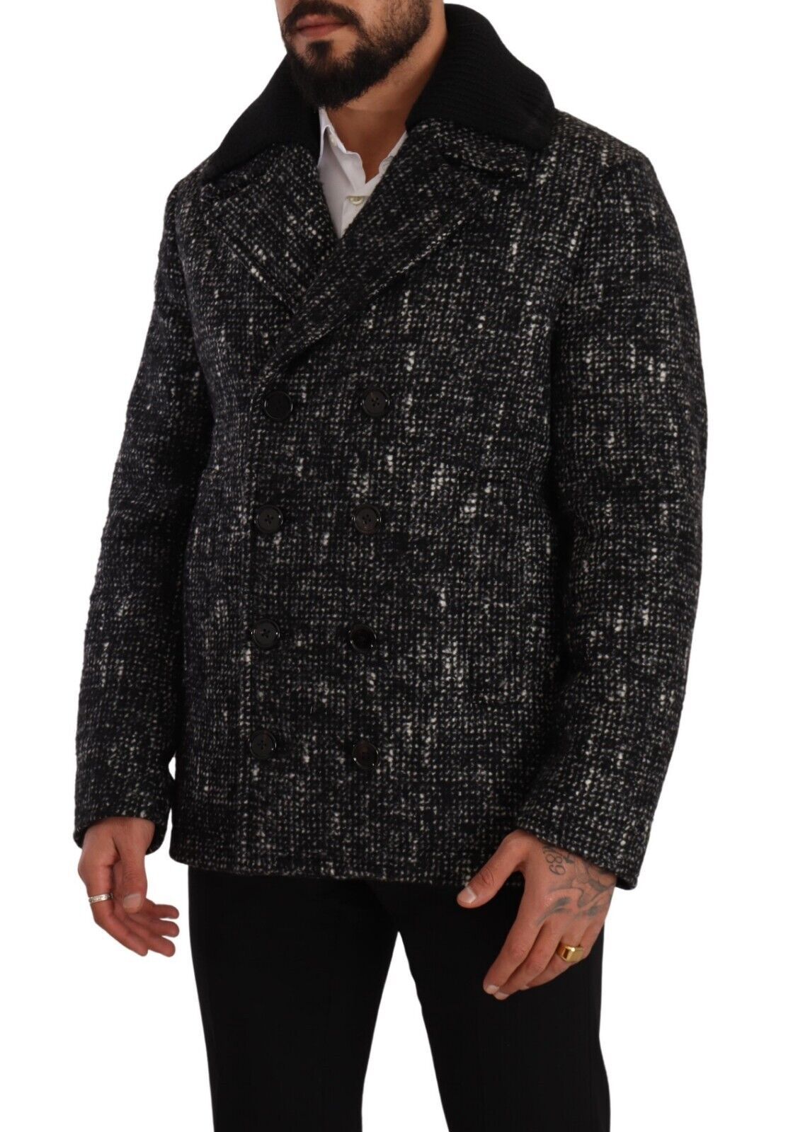 Manteau noir en laine à double boutonnage pour homme de Dolce & Gabbana