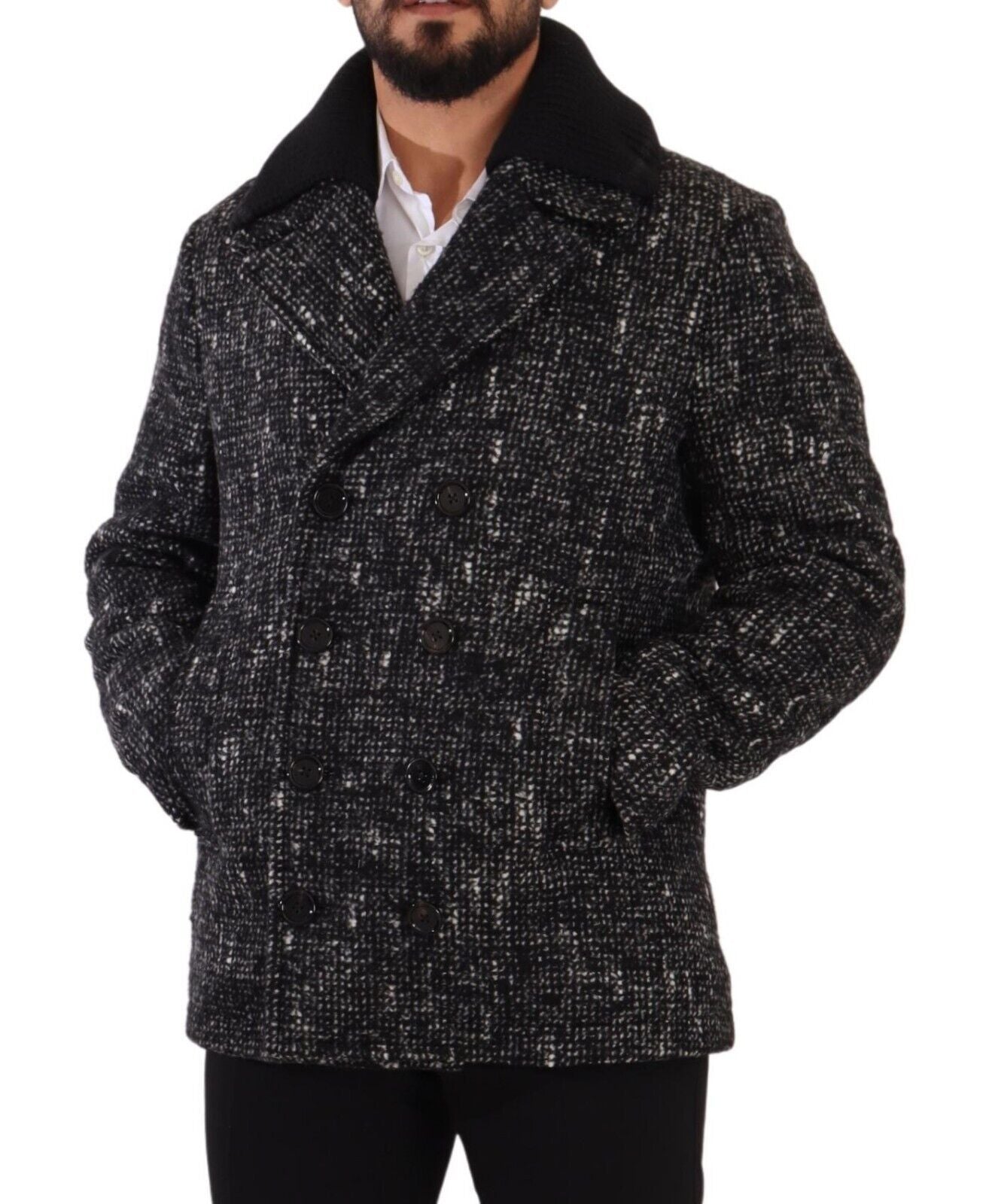 Manteau noir en laine à double boutonnage pour homme de Dolce & Gabbana