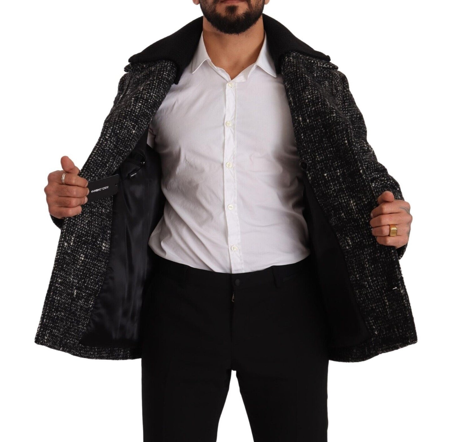 Manteau noir en laine à double boutonnage pour homme de Dolce & Gabbana