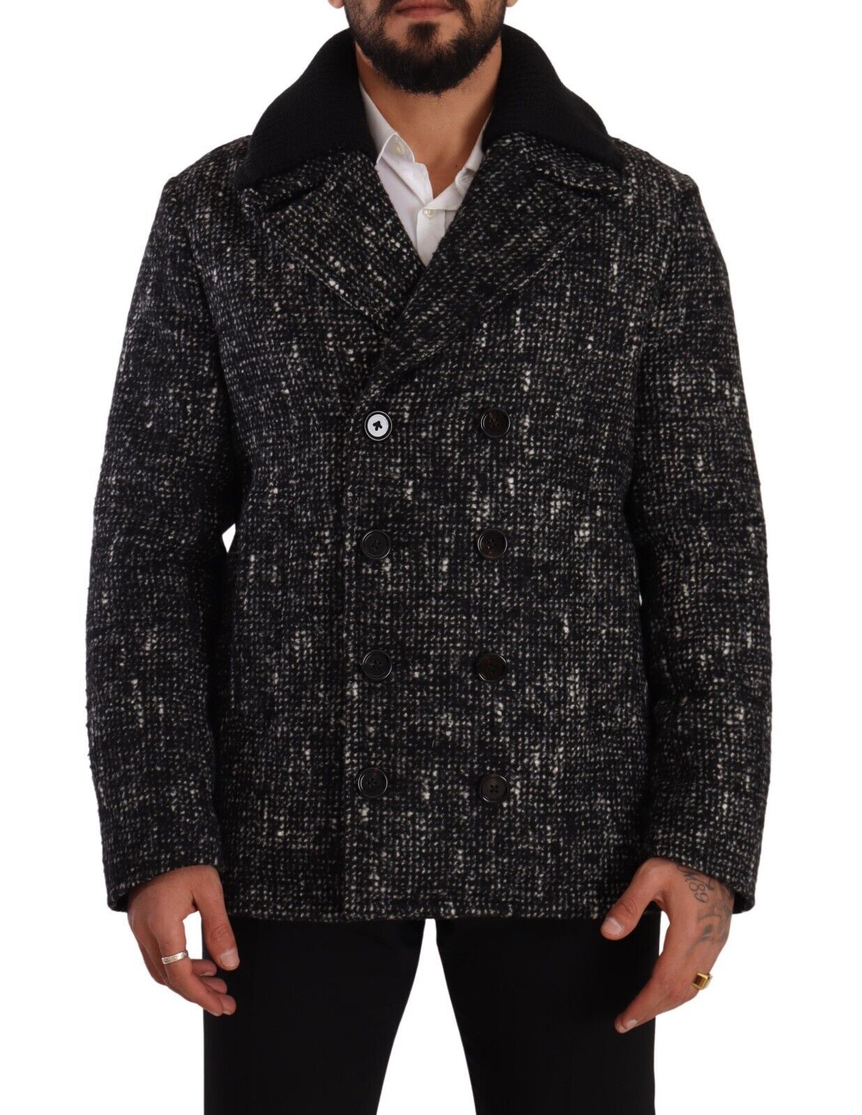 Manteau noir en laine à double boutonnage pour homme de Dolce & Gabbana