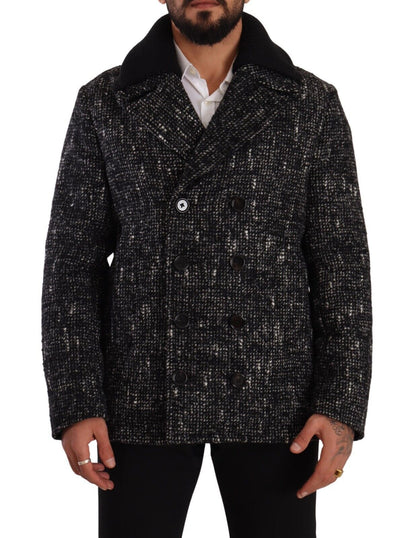 Manteau noir en laine à double boutonnage pour homme de Dolce & Gabbana