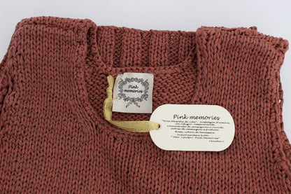 PINK MEMORIES Pull sans manches en coton rouge mélangé, tricoté