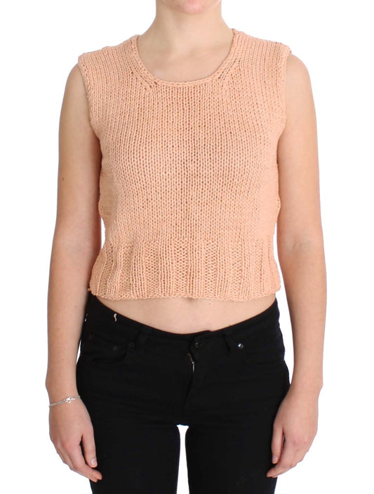 PINK MEMORIES Pull sans manches en coton mélangé rose, tricoté
