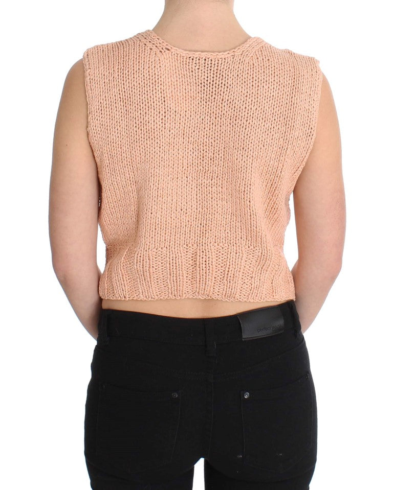 PINK MEMORIES Pull sans manches en coton mélangé rose, tricoté