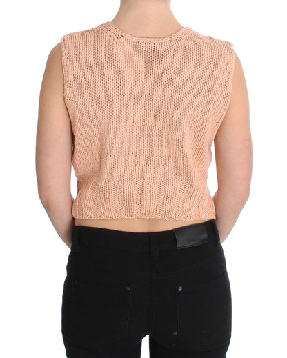 PINK MEMORIES Pull sans manches en coton mélangé rose, tricoté