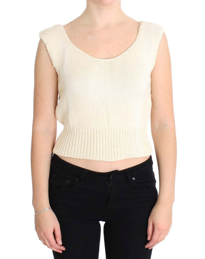 PINK MEMORIES Pull sans manches en coton mélangé beige, tricoté