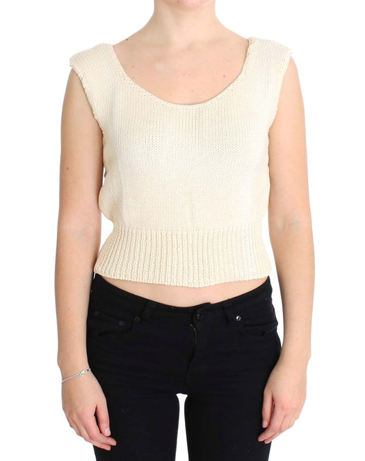 PINK MEMORIES Pull sans manches en coton mélangé beige, tricoté