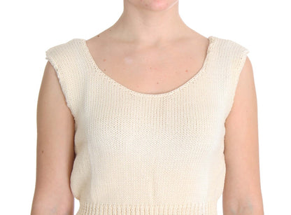 PINK MEMORIES Pull sans manches en coton mélangé beige, tricoté