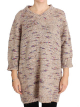 Pull oversize en tricot beige en mélange de laine PINK MEMORIES