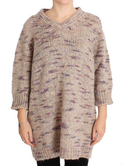 Pull oversize en tricot beige en mélange de laine PINK MEMORIES
