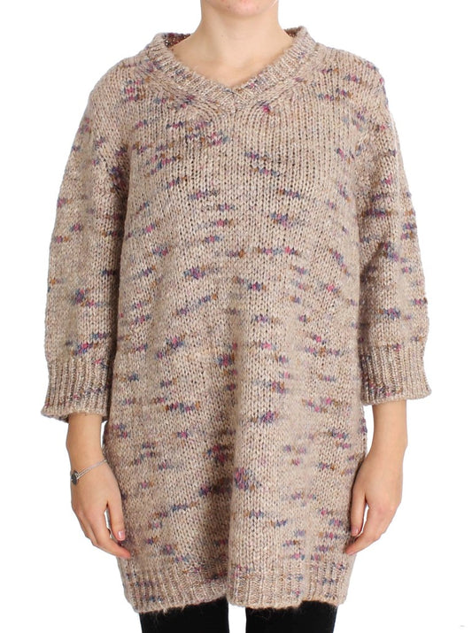 Pull oversize en tricot beige en mélange de laine PINK MEMORIES