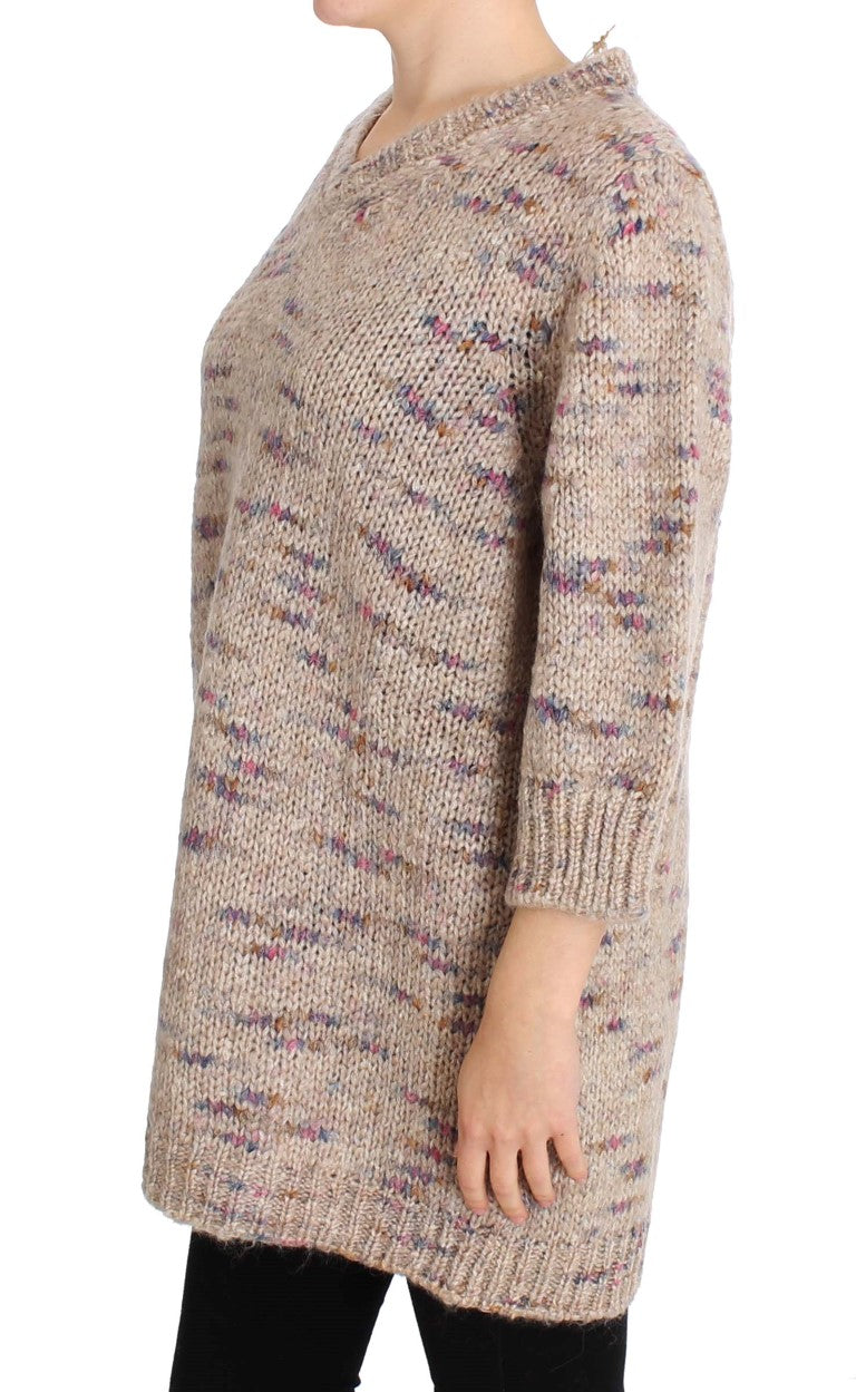 Pull oversize en tricot beige en mélange de laine PINK MEMORIES