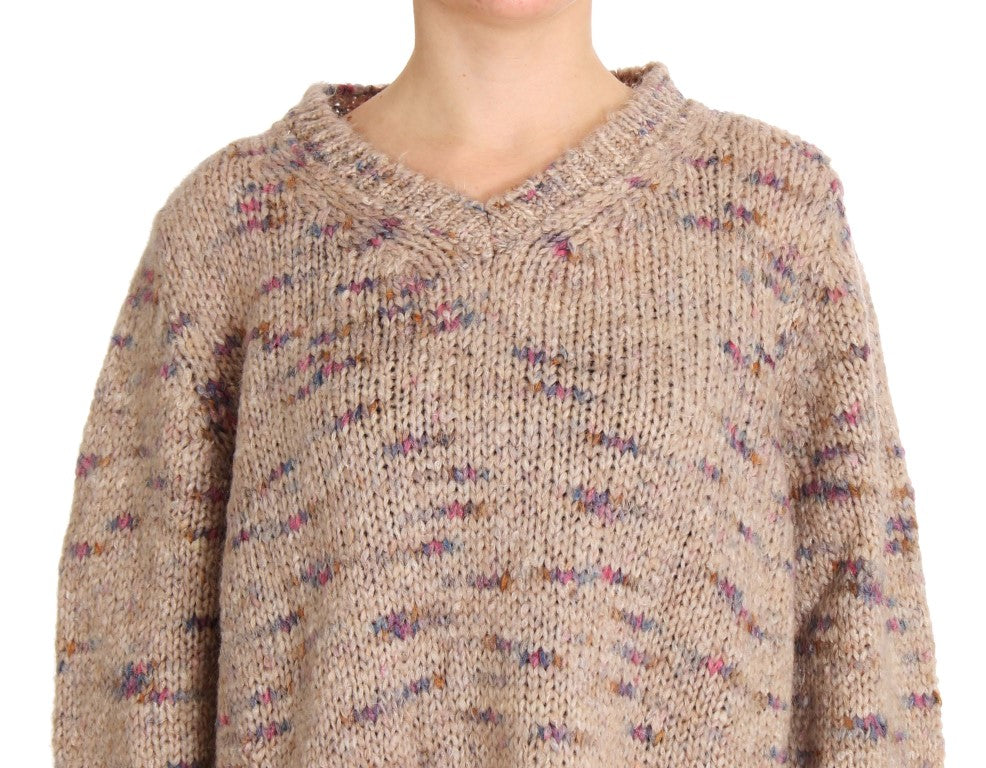 Pull oversize en tricot beige en mélange de laine PINK MEMORIES