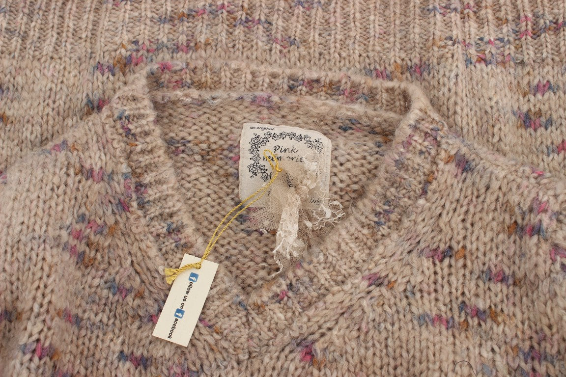 Pull oversize en tricot beige en mélange de laine PINK MEMORIES