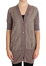 PINK MEMORIES Pull cardigan en coton à dentelle violette
