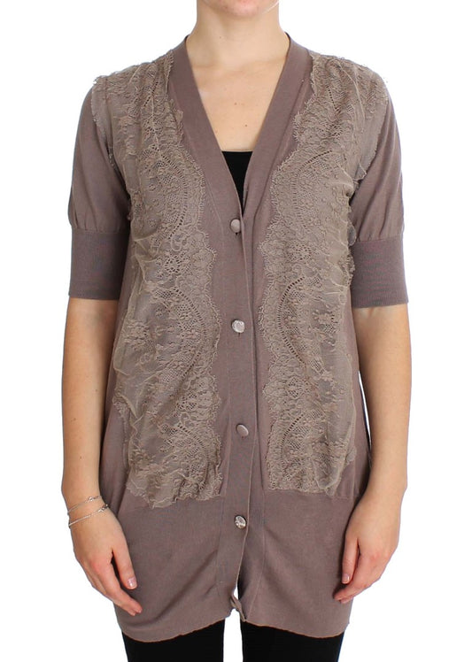 PINK MEMORIES Pull cardigan en coton à dentelle violette