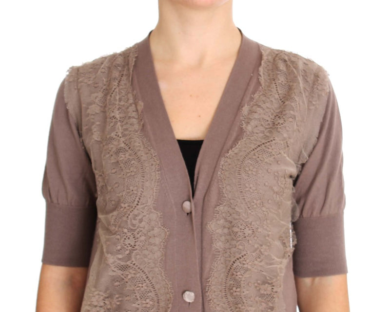 PINK MEMORIES Purple Lace Cotton Cardigan Sweater