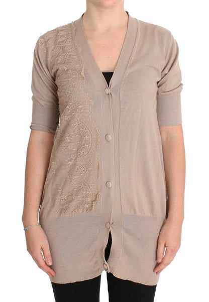 PINK MEMORIES Pull cardigan en coton à dentelle rose