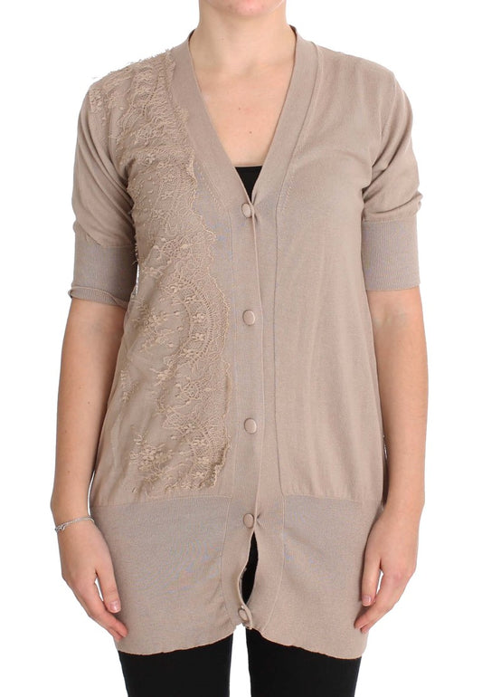 PINK MEMORIES Pull cardigan en coton à dentelle rose