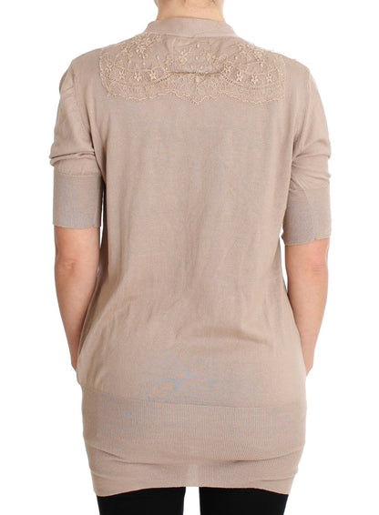 PINK MEMORIES Pull cardigan en coton à dentelle rose