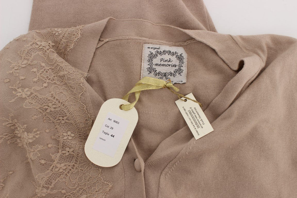 PINK MEMORIES Pull cardigan en coton à dentelle rose