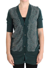 PINK MEMORIES Pull cardigan en coton à dentelle verte